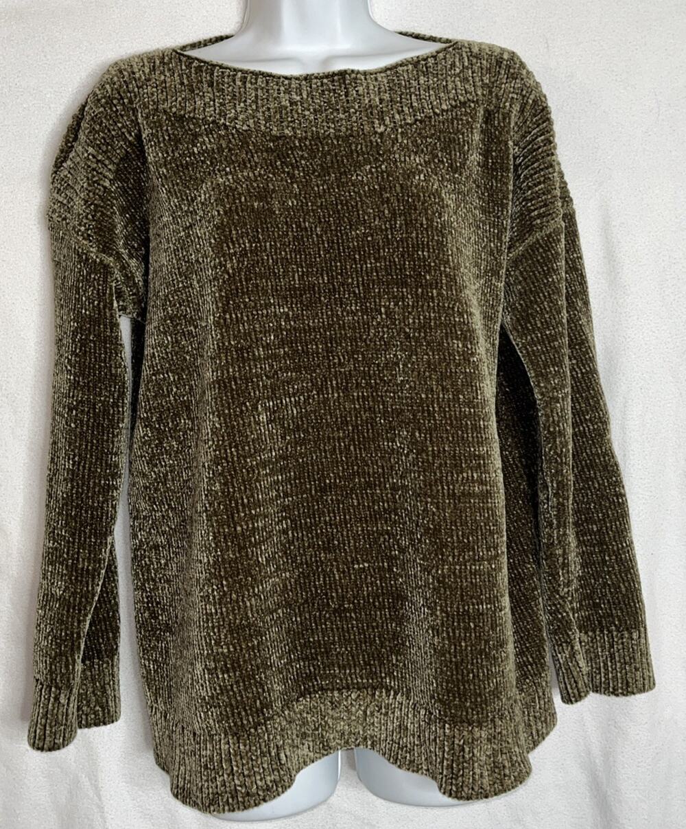 Purejill Women's M Olive Green Chenille Pullover Long Sleeve Sweater